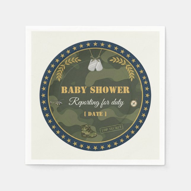 Militär Baby Shower Servett Rapporterar för Tjänst (Framsidan)