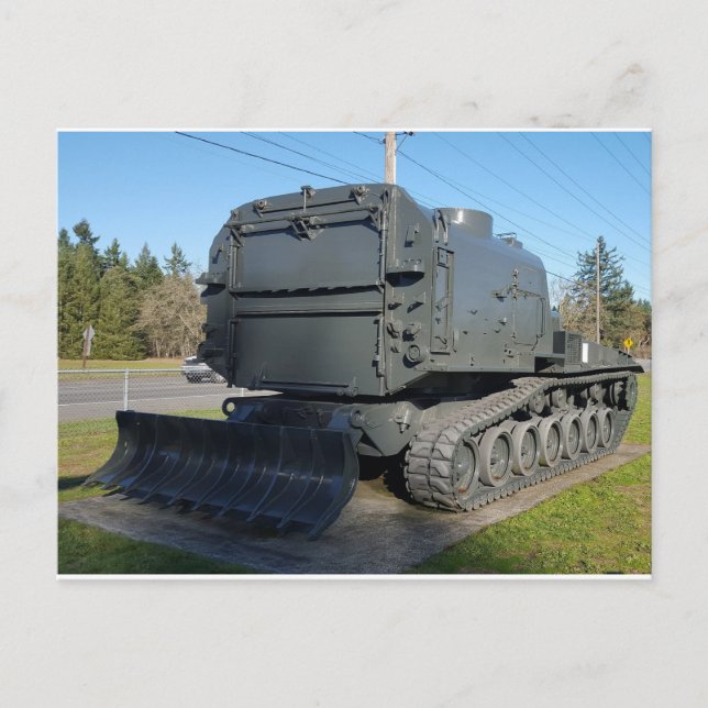 Militär bepansrad bulldozer vykort (Framsida)
