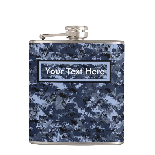 Militär blå kamouflage 6 oz kolv fickplunta (Framsidan)