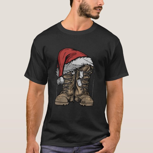 Militär Boot Santa Hat jul Veteran Combat S T Shirt (Framsida)