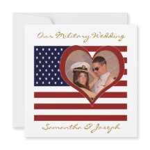 Militär bröllopsinbjudning - Photo Flagga Heart