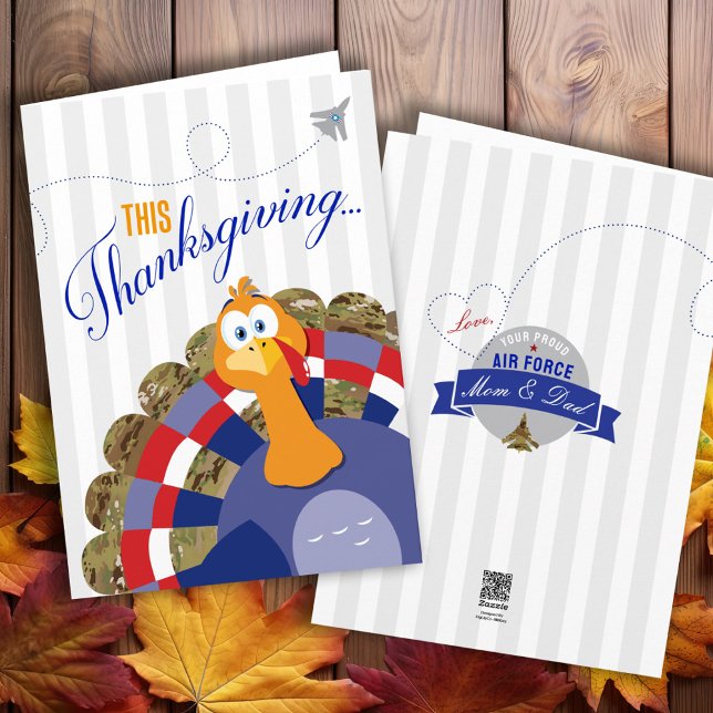 Militär Camo för Luft-styrkan Happy thanksgiving T Kort (Happy Thanksgiving military camouflage funny turkey card for Air Force Airman, Army, Navy, Marines)