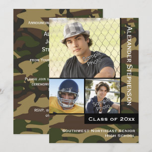 Militär Camo Grönt 3 Photo Studenten Inbjudningar