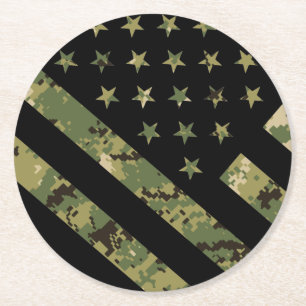 Militär digital kamouflage US Flagga Underlägg Papper Rund