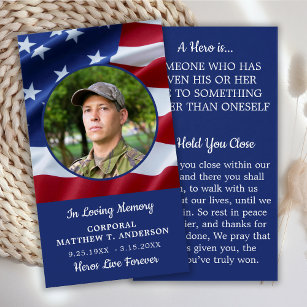Militär Fallen Soldier American Flagga Prayer Card Visitkort