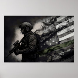 Militär Grön Linje Hyllning Rök Amerikansk Flagga Poster