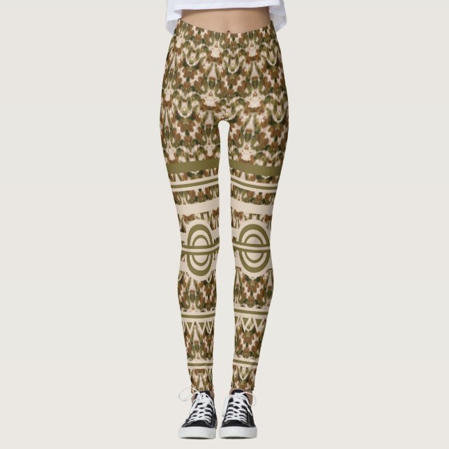 Militär Grönt Brown Beige Leggings (Framsida)
