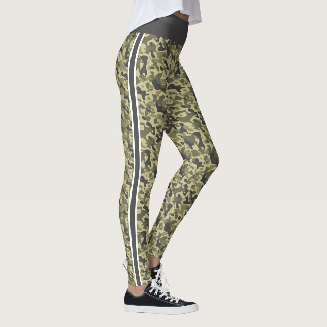 militär grönt kamouflage white & grått rand leggings (Höger)