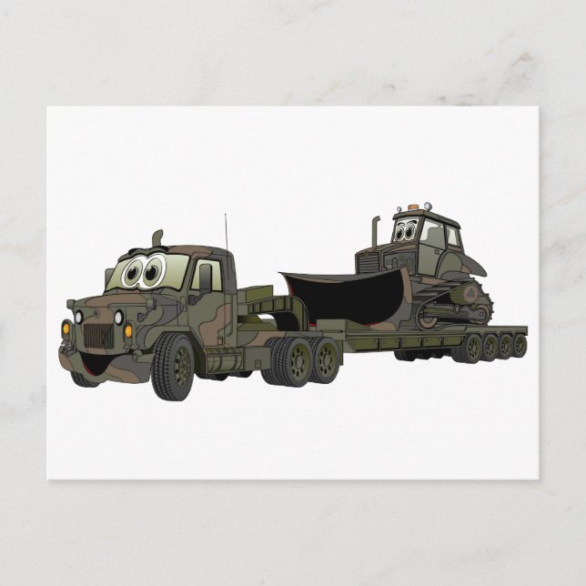 Militär halvbandflatbils tecknad serie vykort (Framsida)