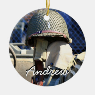 Militär hjälmpersonligprydnad julgransprydnad keramik