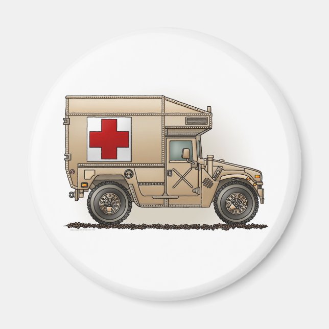 Militär Hummer Ambulance Round Magnet (Framsidan)