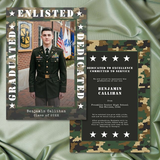 Militär inskrivning Kamouflage Foto Examen inbjuda Inbjudningar (Skapare uppladdad)