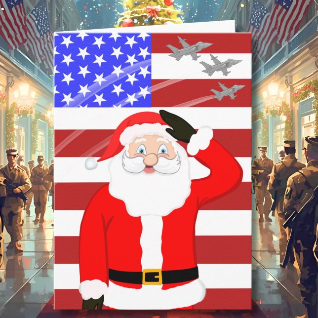 Militär jul-Jultomten Saluting Kort (Skapare uppladdad)