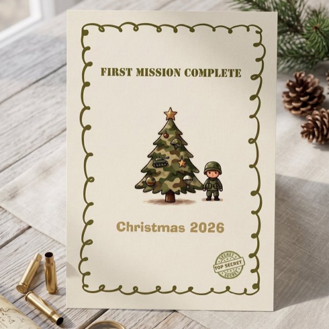 Militär Kamouflage Första Julkortet — Topphemligt Julkort (First Mission Complete Christmas Card | Military Baby's First Christmas Card)