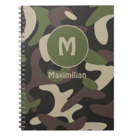 Militär kamouflage Grönt Brown Mönster Monogram Anteckningsbok