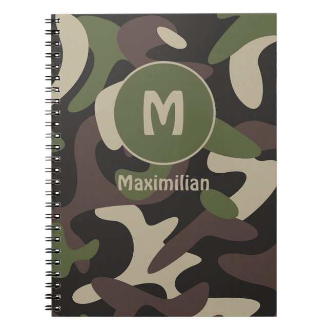 Militär kamouflage Grönt Brown Mönster Monogram Anteckningsbok (Framsidan)