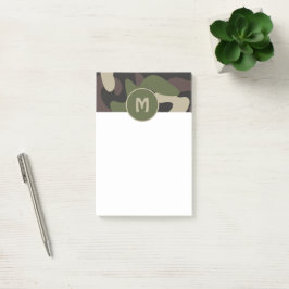 Militär kamouflage Grönt Brown Mönster Monogram Post-it Block