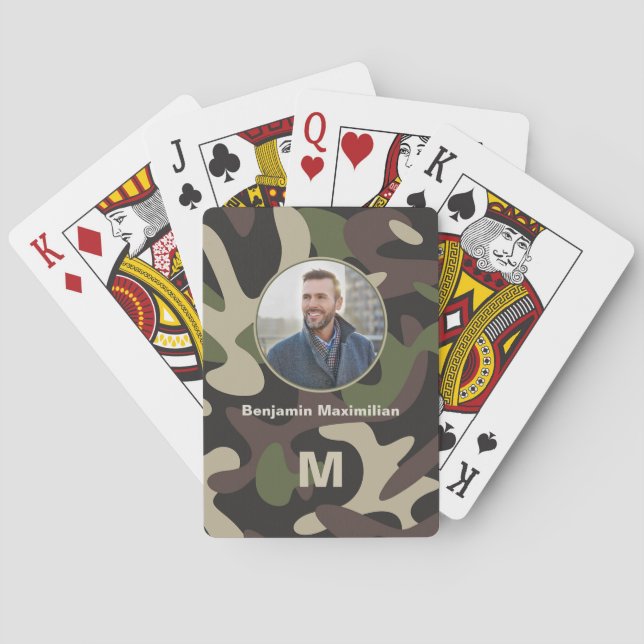 Militär kamouflage Photo Monogram Personalize Casinokort (Baksidan)