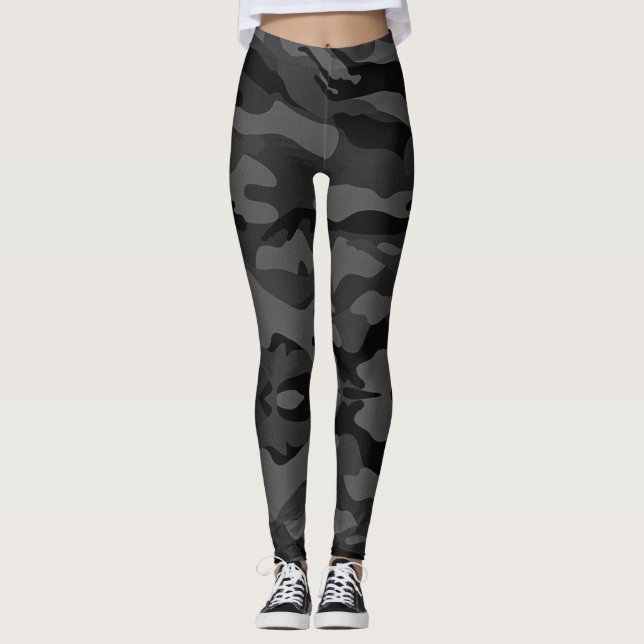 militär kamouflage svart grått mönster leggings (Framsida)