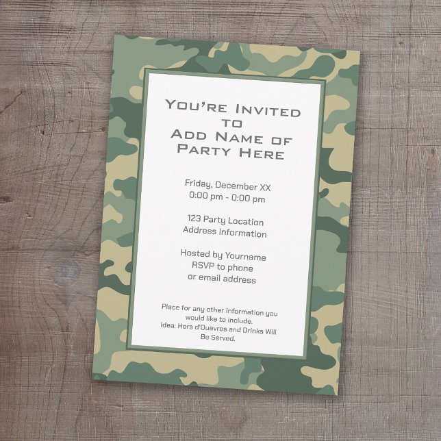 Militär Kamouflagefest Inbjudningar (A camouflage print birthday party invitation)