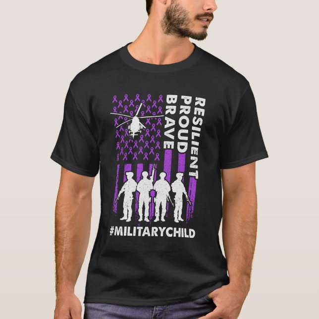 Militär Kids Vuxen Lila US Flagga Militär T Shirt (Framsida)