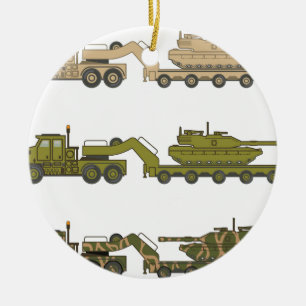 Militär lastbil som drar tanken julgransprydnad keramik