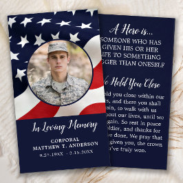 Militär Memorial Soldier USA flagga Prayer Card Visitkort