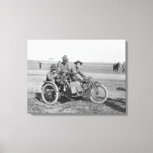 Militär motorcykel med Sidecar och Maskin Gun Canvastryck (Framsida)