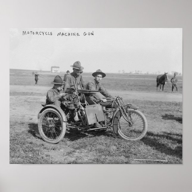 Militär motorcykel med Sidecar och Maskin Gun Poster (Framsidan)
