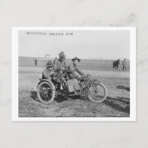 Militär motorcykel med Sidecar och Maskin Gun Vykort