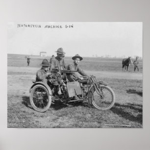 Militär motorcykel med sidecaren och maskingevär poster