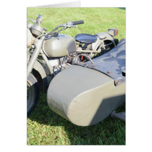 Militär motorcykelkombination för vintage hälsningskort
