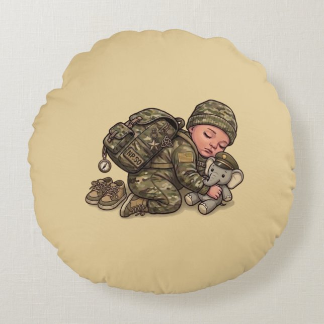 Militär Ny Rekryt Baby Rund Kudde (Framsidan)