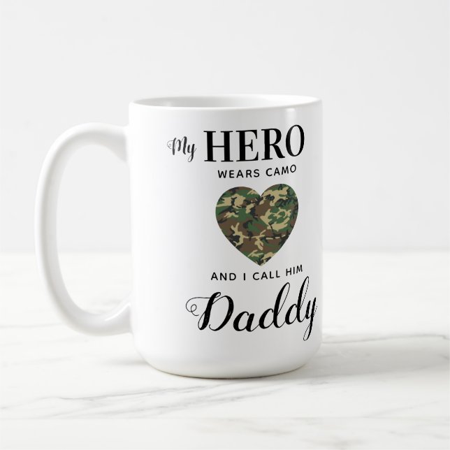 Militär Pappa My Hero Wears Camo Fars dag Photo Kaffemugg (Vänster)