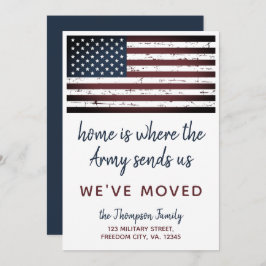 Militär PCS Move Vi har flyttat Army American Flag Meddelande