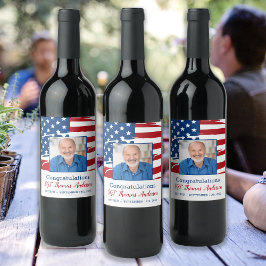 Militär Pension fotopatriotisk amerikansk Flagga Vinflaska Etikett
