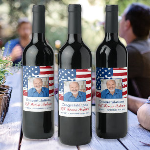 Militär Pension fotopatriotisk amerikansk Flagga Vinflaska Etikett