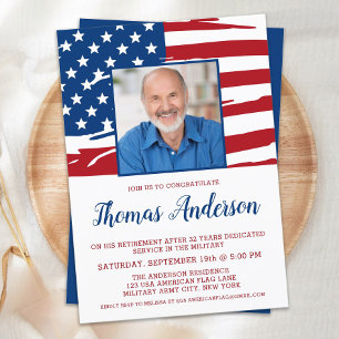 Militär Pension Party Anpassningsbar Photo USA fla Inbjudningar
