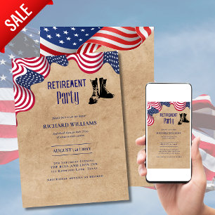MILITÄR PENSION Patriotic US FLAGGA Rustic Theme Inbjudningar