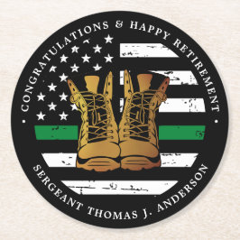 Militär Pension Thin Grönt Line Flagga Army Underlägg Papper Rund