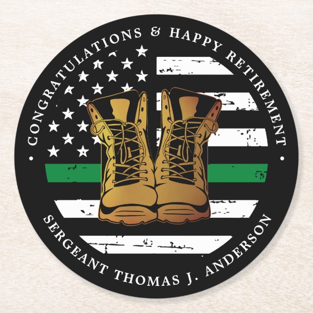 Militär Pension Thin Grönt Line Flagga Army Underlägg Papper Rund (Framsidan)