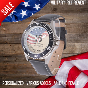 Militär Pension Watch Us Flagga Add Text Anpassnin Armbandsur