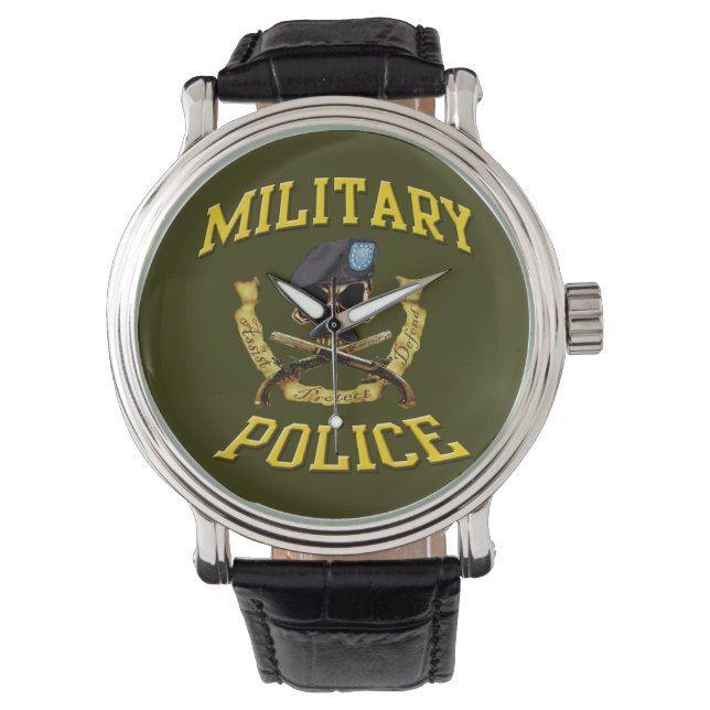 Militär polis Skull w Crossed Pistols Wristwatch Armbandsur (Framsida)