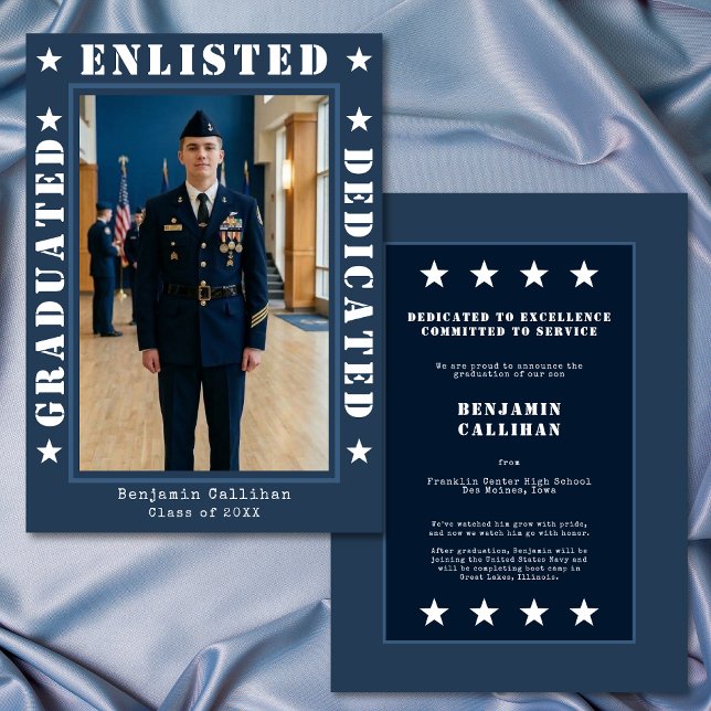 Militär rekrytering Blå Foto Examen Annonsering Inbjudningar (Skapare uppladdad)