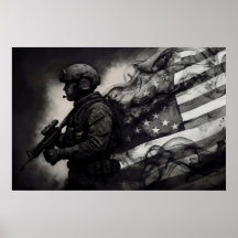 Militär Rök Tusch Amerikansk Flagga Svart & Vitt K