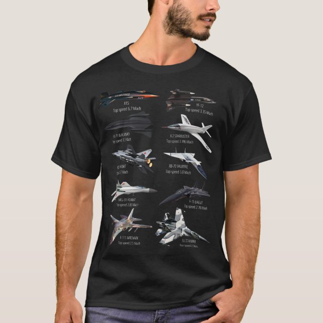 Militär_s Fastest Jet Fighters Aircraft Flygplan T Shirt (Framsida)
