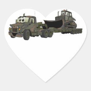 Militär semi Bulldozer Flatbed Tecknad Hjärtformat Klistermärke