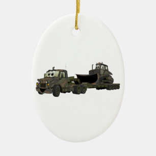 Militär semi Bulldozer Flatbed Tecknad Julgransprydnad Keramik