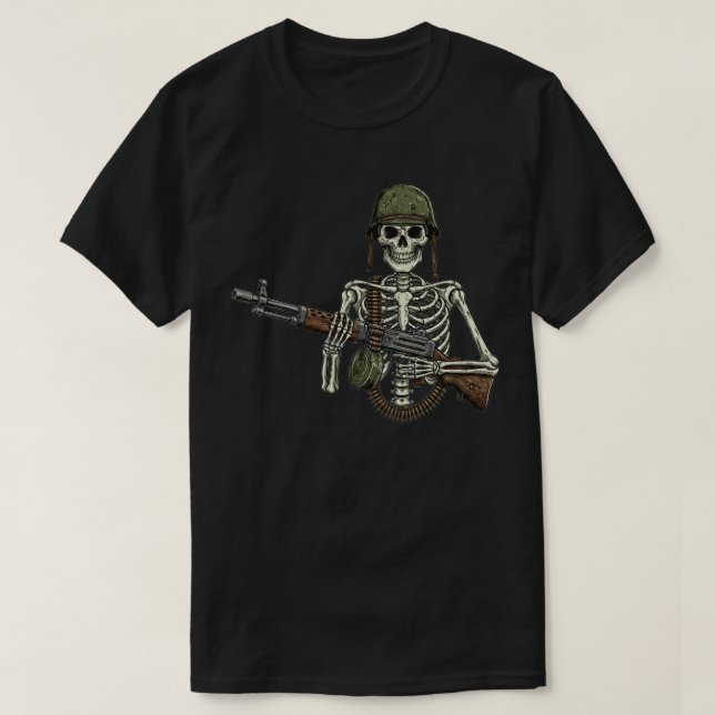 Militär skelett med pistol t shirt (Design framsida)