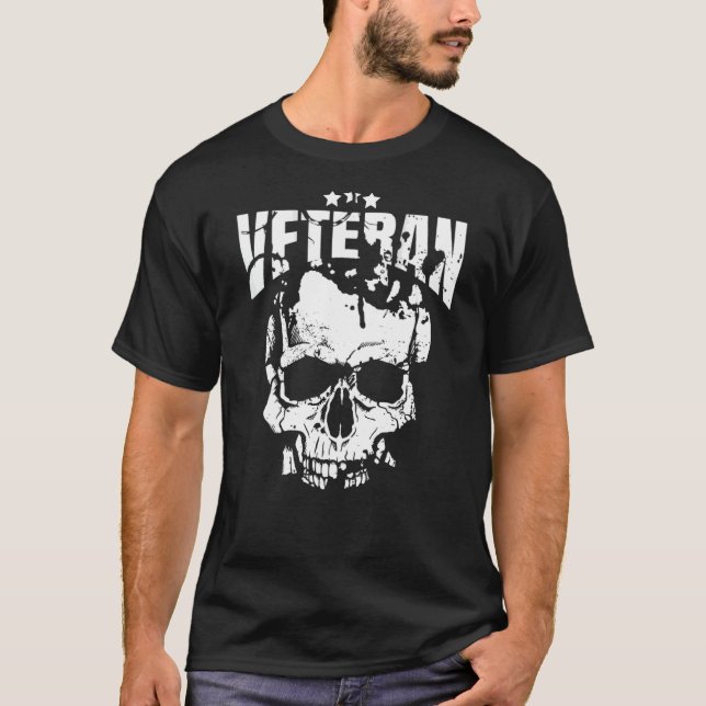 Militär Skull Veteran Distress T Shirt (Framsida)